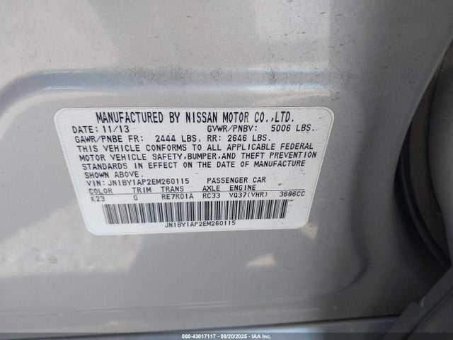 JN1BY1AP2EM260115 Infiniti Q70 3.7
