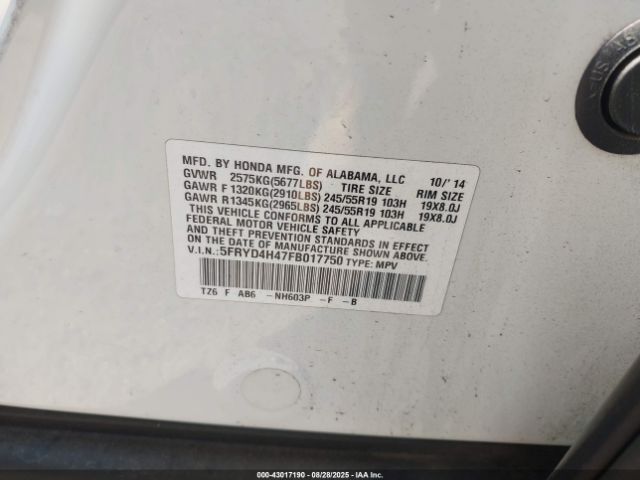 2015 ACURA MDX 5FRYD4H47FB017750 Photo 8