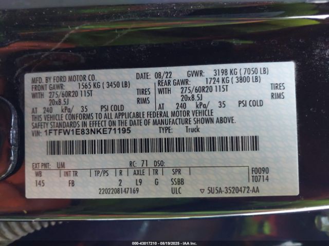 2022 FORD F-150 1FTFW1E83NKE71195 Photo 8