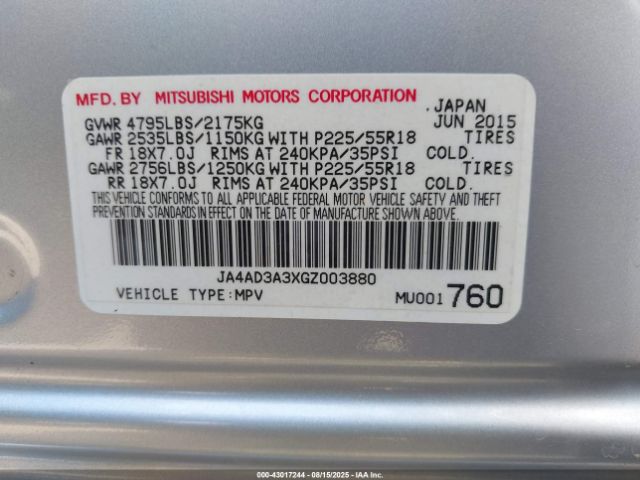 2016 MITSUBISHI OUTLANDER JA4AD3A3XGZ003880 Photo 8