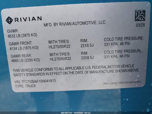 Rivian r1t 2025 7FCTGBAA1SN041913 Image 9