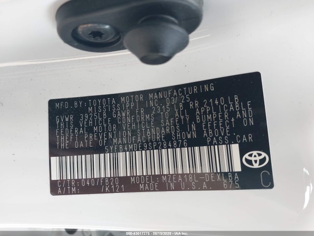 Toyota m20a-fks 2025 5YFB4MDE9SP284876 Image 9