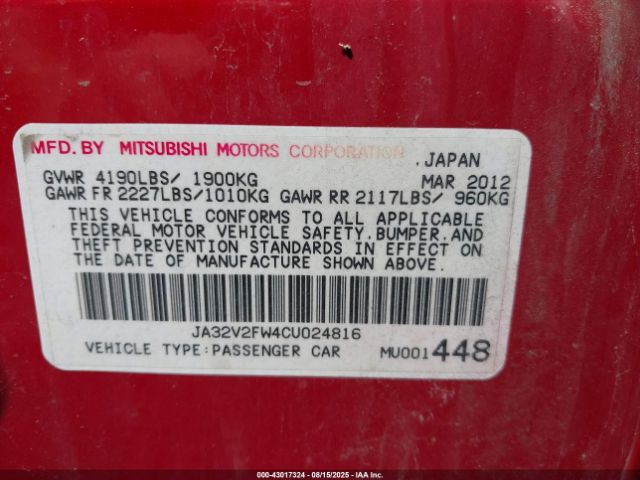 2012 MITSUBISHI LANCER JA32V2FW4CU024816 Photo 8