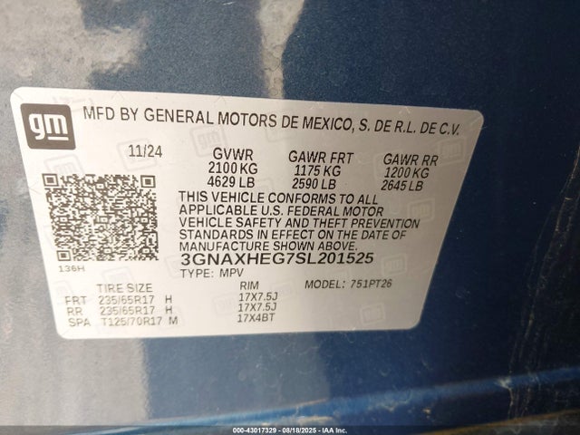 3GNAXHEG7SL201525 Chevrolet lsd