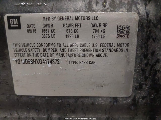 1G1JD5SHXG4174372 Chevrolet luw - e85 max