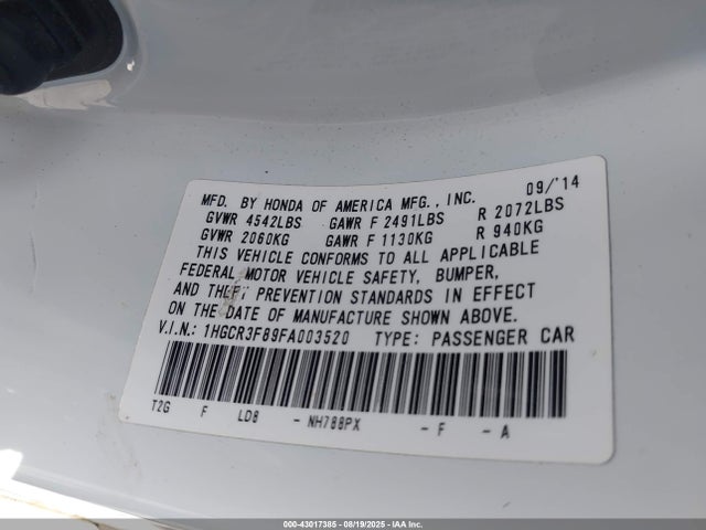 Honda j35y1 2015 1HGCR3F89FA003520 Image 9