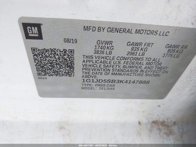Chevrolet luv - mfi, variable valve timing, alum, e85 max 2019 1G1JD5SB3K4147888 Image 9