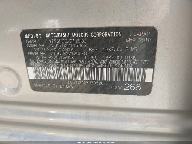 Mitsubishi mivec 2018 JA4AD2A3XJZ052613 Image 9