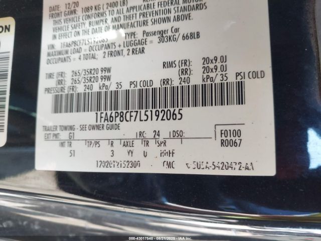 2020 FORD MUSTANG 1FA6P8CF7L5192065 Photo 8