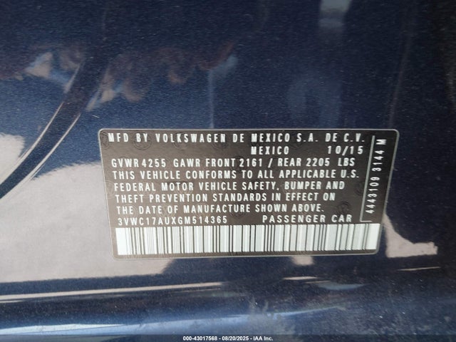 3VWC17AUXGM514365 Volkswagen 1.8 tsi
