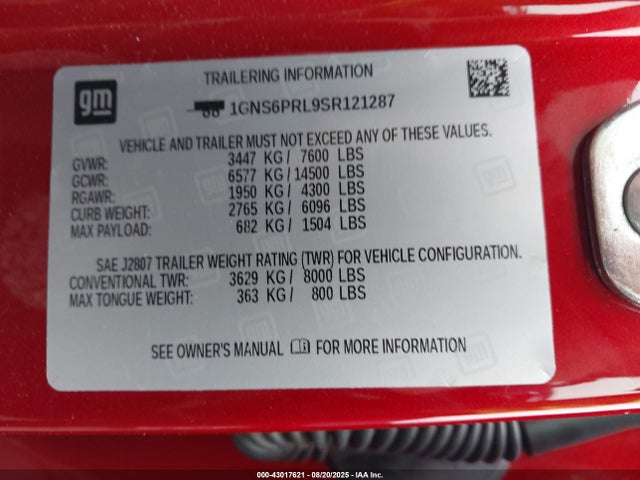 Chevrolet l87 2025 1GNS6PRL9SR121287 Image 9