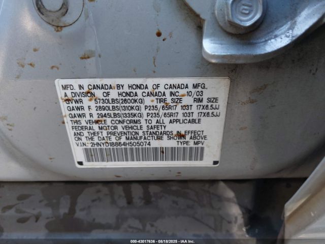 2004 ACURA MDX 2HNYD18864H505074 Photo 8