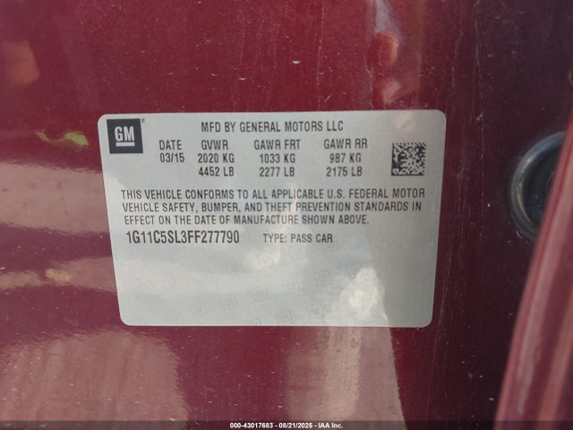 Chevrolet lkw 2015 1G11C5SL3FF277790 Image 9