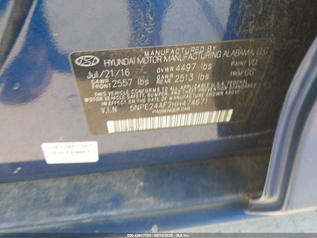 Hyundai Sonata 2017 5NPE24AF2HH474671 Image 9