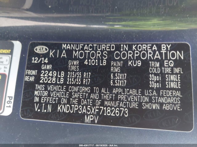 KNDJP3A5XF7182673 KIA dohc gdi nu