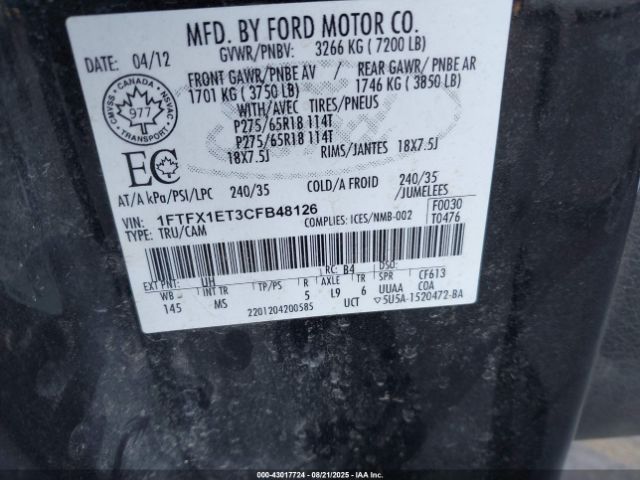 2012 FORD F-150 1FTFX1ET3CFB48126 Photo 8