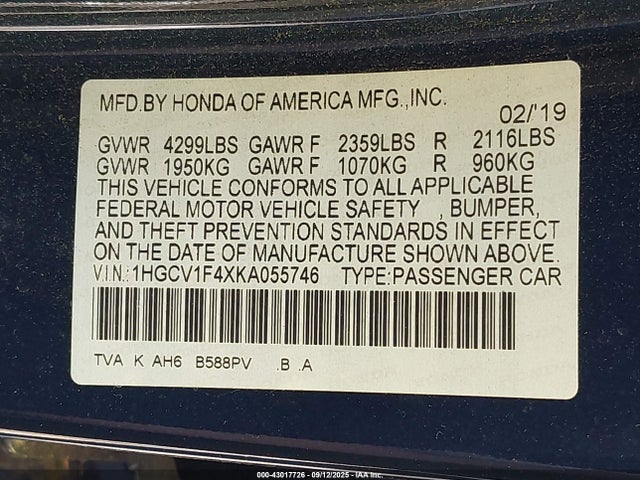 1HGCV1F4XKA055746 Honda l15be