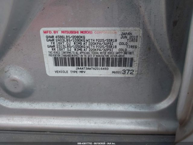 2010 MITSUBISHI OUTLANDER JA4AT3AW7AZ016493 Photo 8