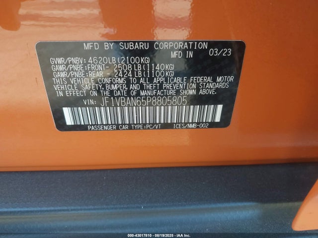 JF1VBAN65P8805805 Subaru dib