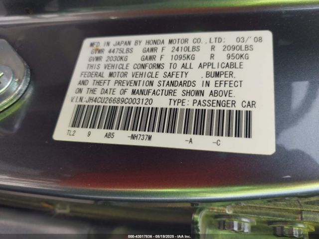 2009 ACURA TSX JH4CU26689C003120 Photo 8