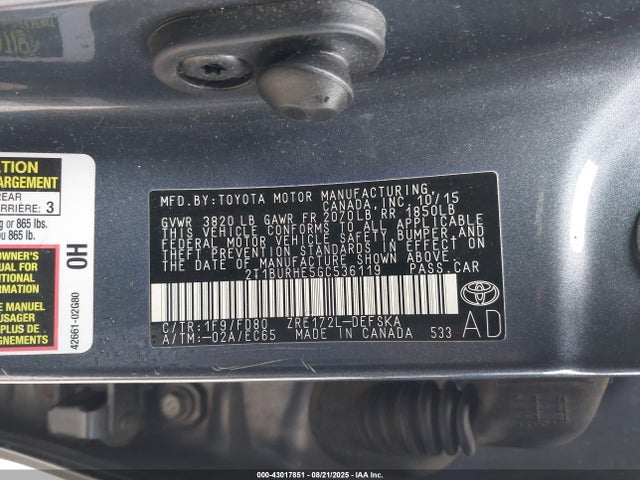 2T1BURHE5GC536119 Toyota 2zr-fe