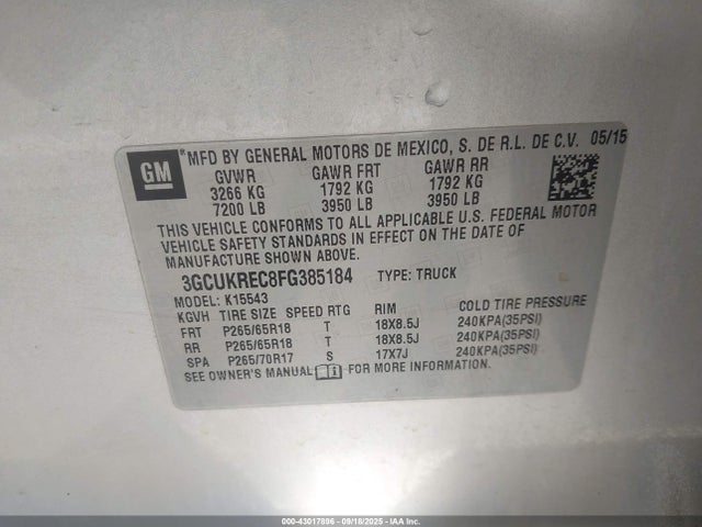 3GCUKREC8FG385184 Chevrolet Silverado 1500 1lt