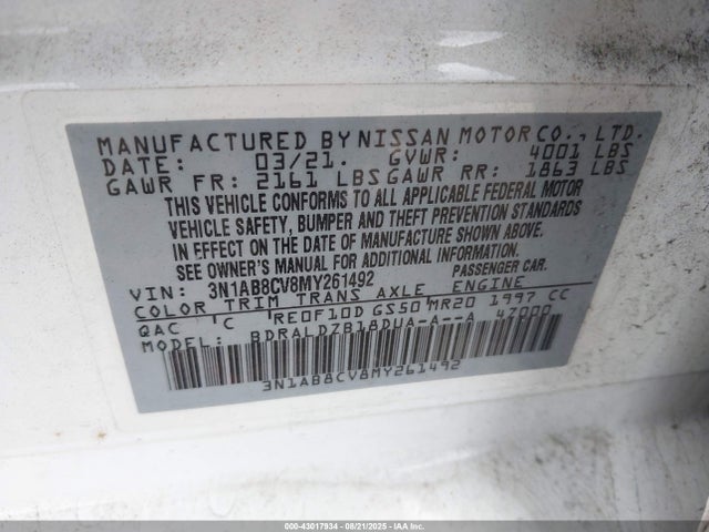 3N1AB8CV8MY261492 Nissan Sentra