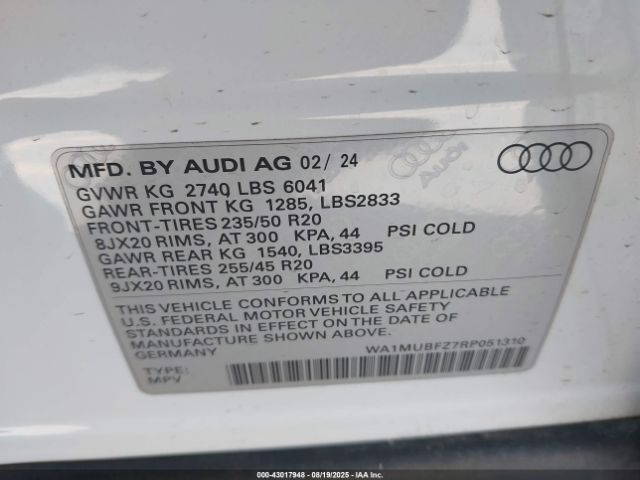 2024 AUDI Q4 E-TRON WA1MUBFZ7RP051310 Photo 8