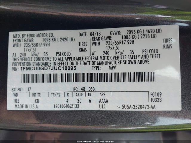 Ford 1.5l gtdi sigma w/premium fuel 2018 1FMCU0GD7JUC18095 Image 9