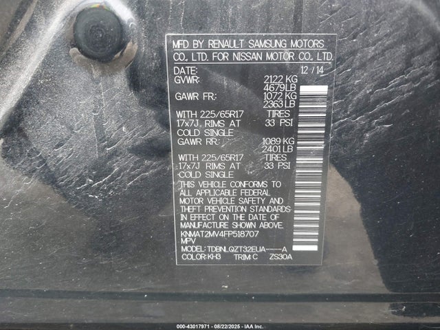 Nissan Rogue 2015 KNMAT2MV4FP518707 Image 9