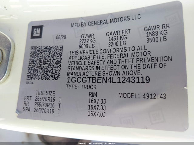 1GCGTBEN4L1243119 Chevrolet lg2 - di: direct injection, vvt: variable valve timing, alum, var2, gen2