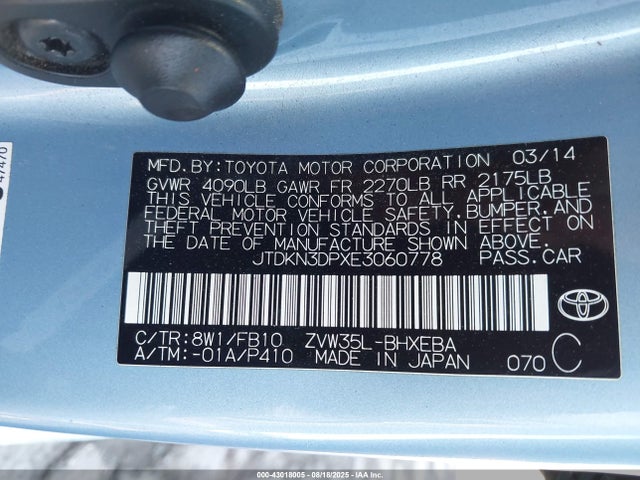 Toyota 2zr-fxe+3jm 2014 JTDKN3DPXE3060778 Image 9