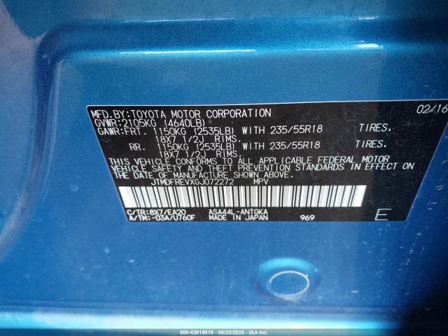 JTMDFREVXGJ072272 Toyota 2ar-fe