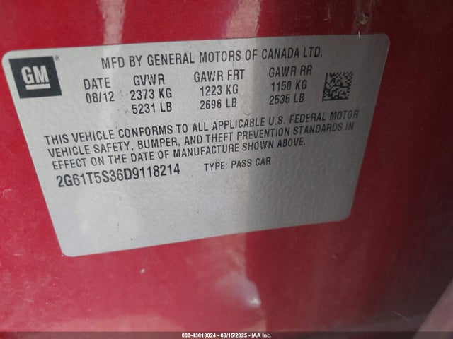 2013 CADILLAC XTS 2G61T5S36D9118214 Photo 8