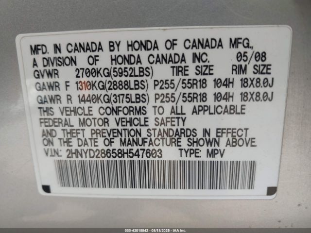 2008 ACURA MDX 2HNYD28658H547603 Photo 8