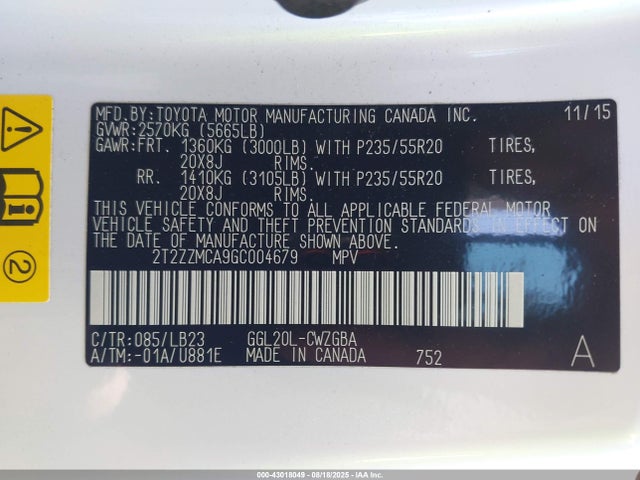 Lexus 2016 2016 2T2ZZMCA9GC004679 Image 9