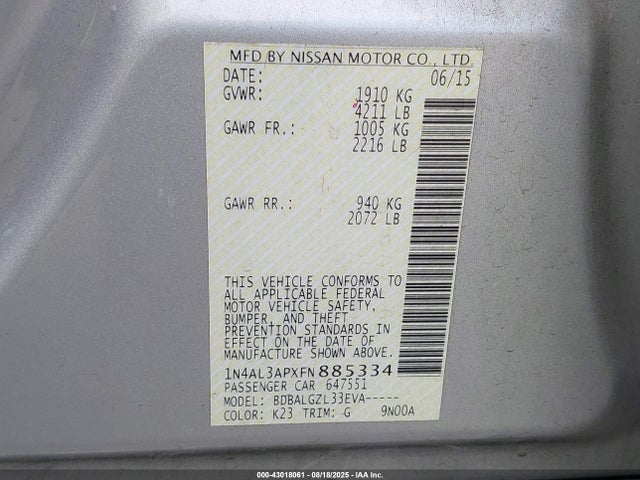 1N4AL3APXFN885334 Nissan 2015