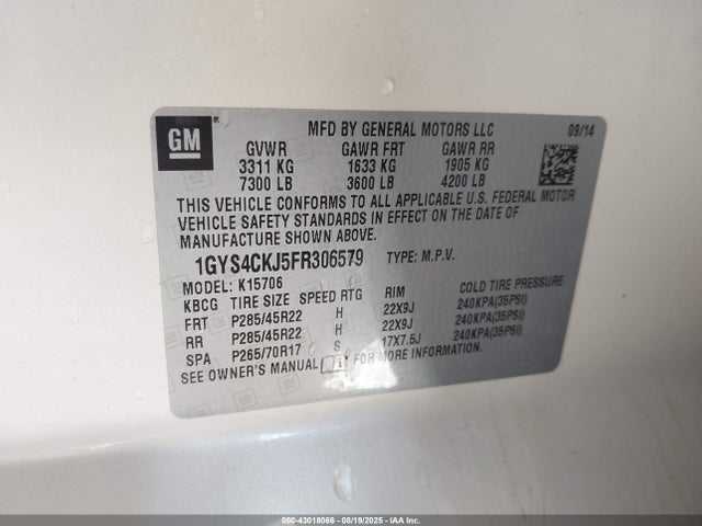 2015 CADILLAC ESCALADE 1GYS4CKJ5FR306579 Photo 8