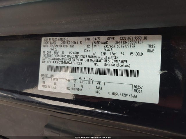 1FBAX9CG6MKA30325 Ford 2021