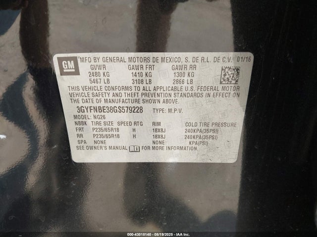 2016 CADILLAC SRX 3GYFNBE38GS579228 Photo 8