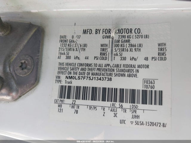 Ford 2.5l dohc pfi 2018 NM0LS7F75J1343738 Image 9