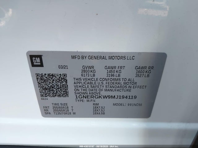 1GNERGKW9MJ194119 Chevrolet lfy
