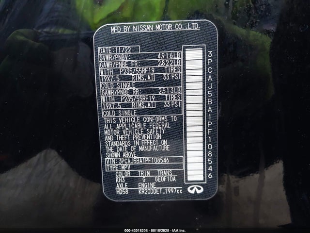 3PCAJ5BA1PF108546 Infiniti QX50