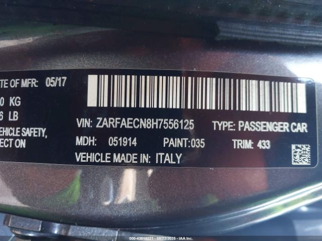 2017 ALFA ROMEO GIULIA ZARFAECN8H7556125 Photo 8