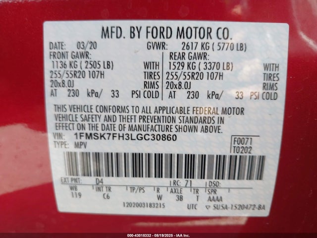 Ford 2020 2020 1FMSK7FH3LGC30860 Image 9