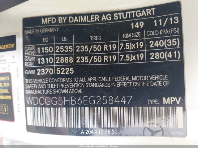 WDCGG5HB6EG258447 Mercedes-Benz Glk-Class