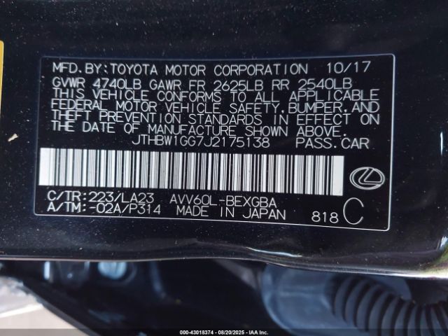 2018 LEXUS ES 300H JTHBW1GG7J2175138 Photo 8