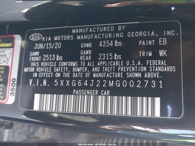 5XXG64J22MG002731 KIA t-gdi gamma ii