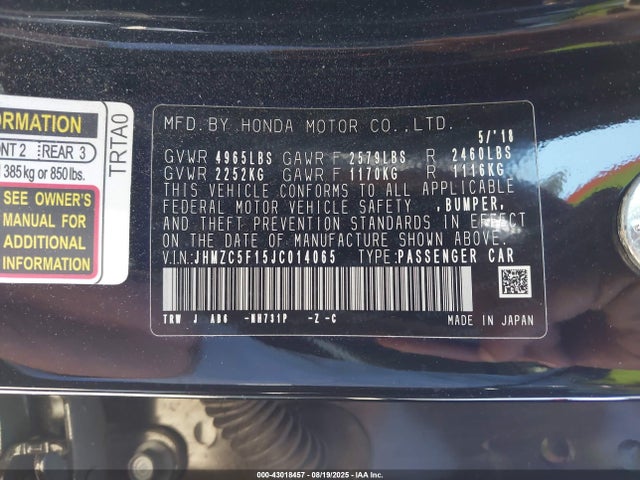 JHMZC5F15JC014065 Honda leb3(h4)