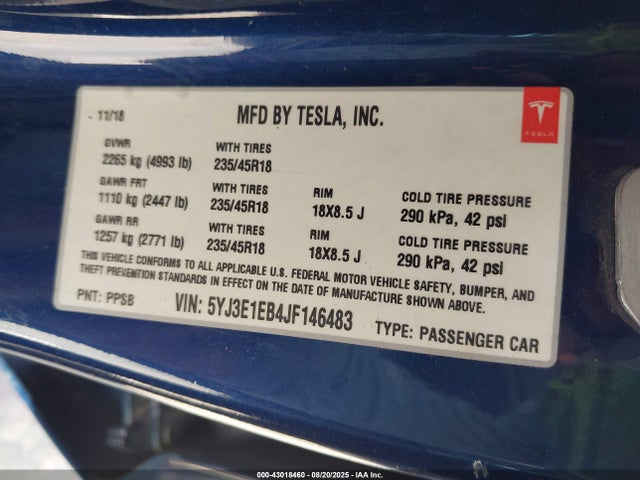 2018 TESLA MODEL 3 5YJ3E1EB4JF146483 Photo 8